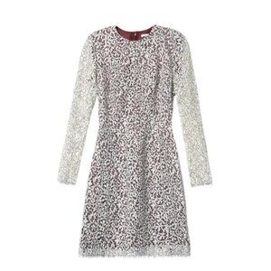Carven White Lace Long Sleeve Dress with Red Lining.